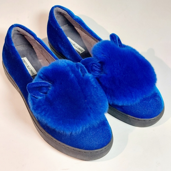Roberto Della Croce blue velour fur-trimmed bunny-ear sneakers, EU40, NWT - Picture 4 of 12